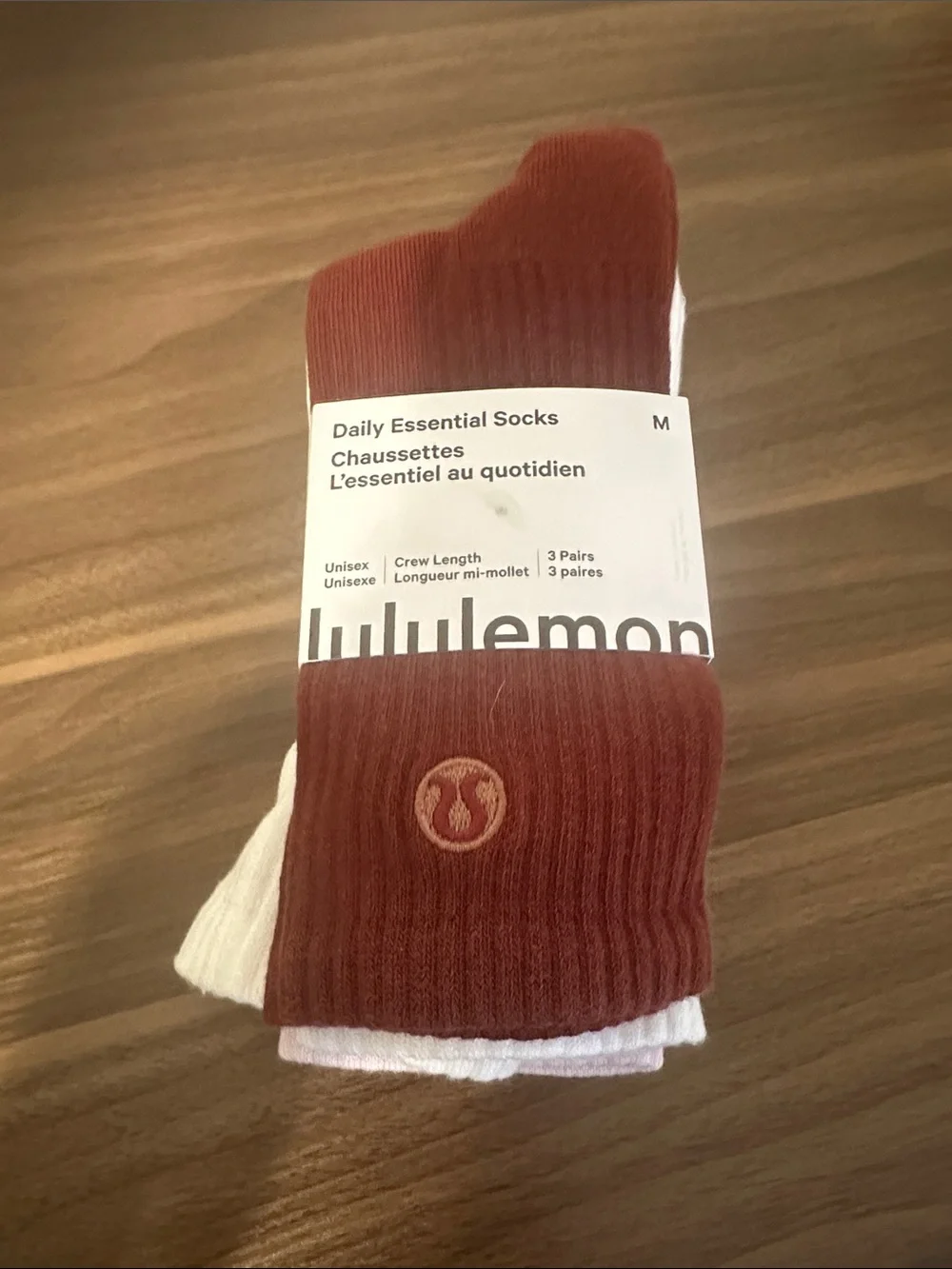 NWT Lululemon Daily Essential Crew Socks (3 Pack) Rockwood/White/Blissful Pink